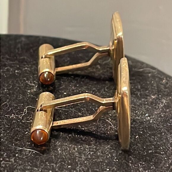 Vintage 60s Krementz square gold filled ribbed engravable bullet back cuff links - Picture 10 of 15